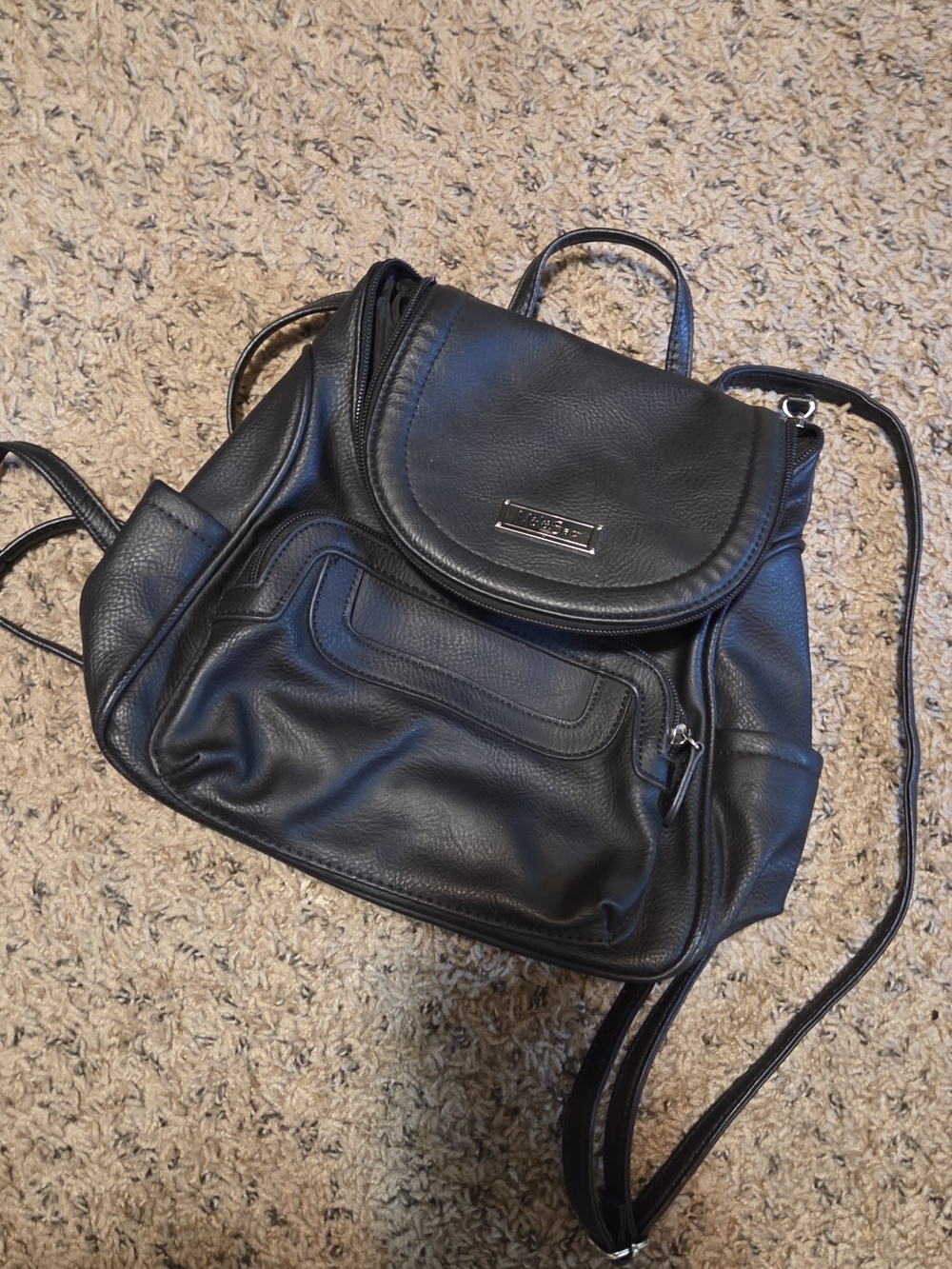 Multi-Sac Black Faux-Leather Mini Backpack